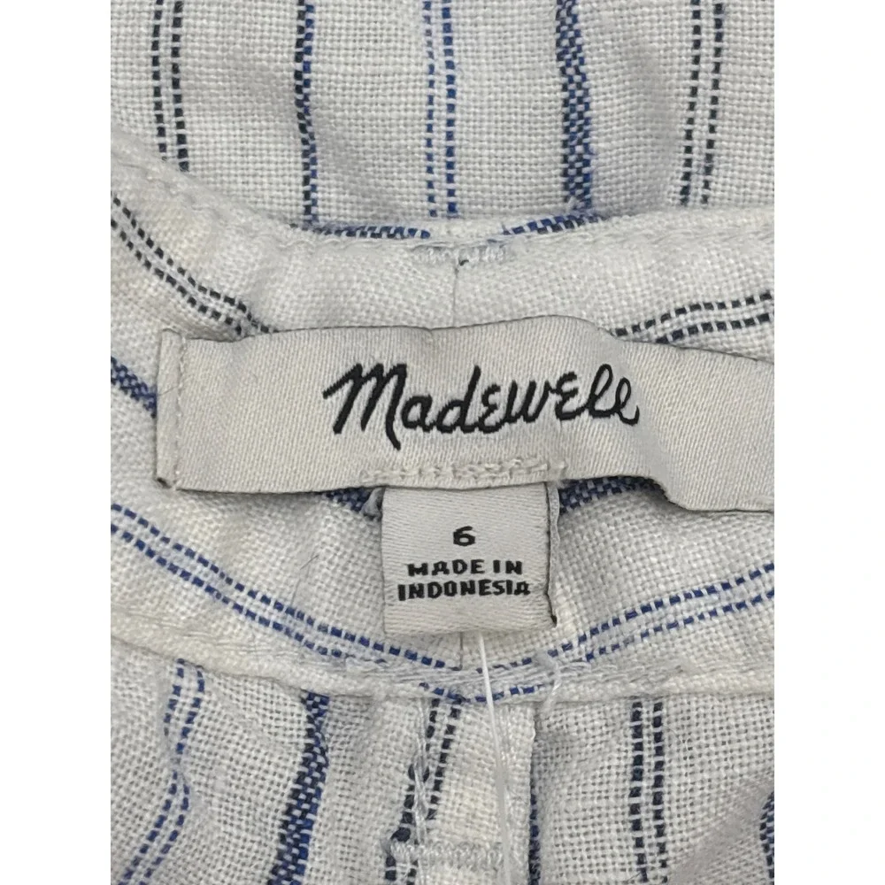 Madewell The Zoe Relaxed Wide Pant 100% Linen Striped White Blue size 6 NV159 - Picture 9 of 13